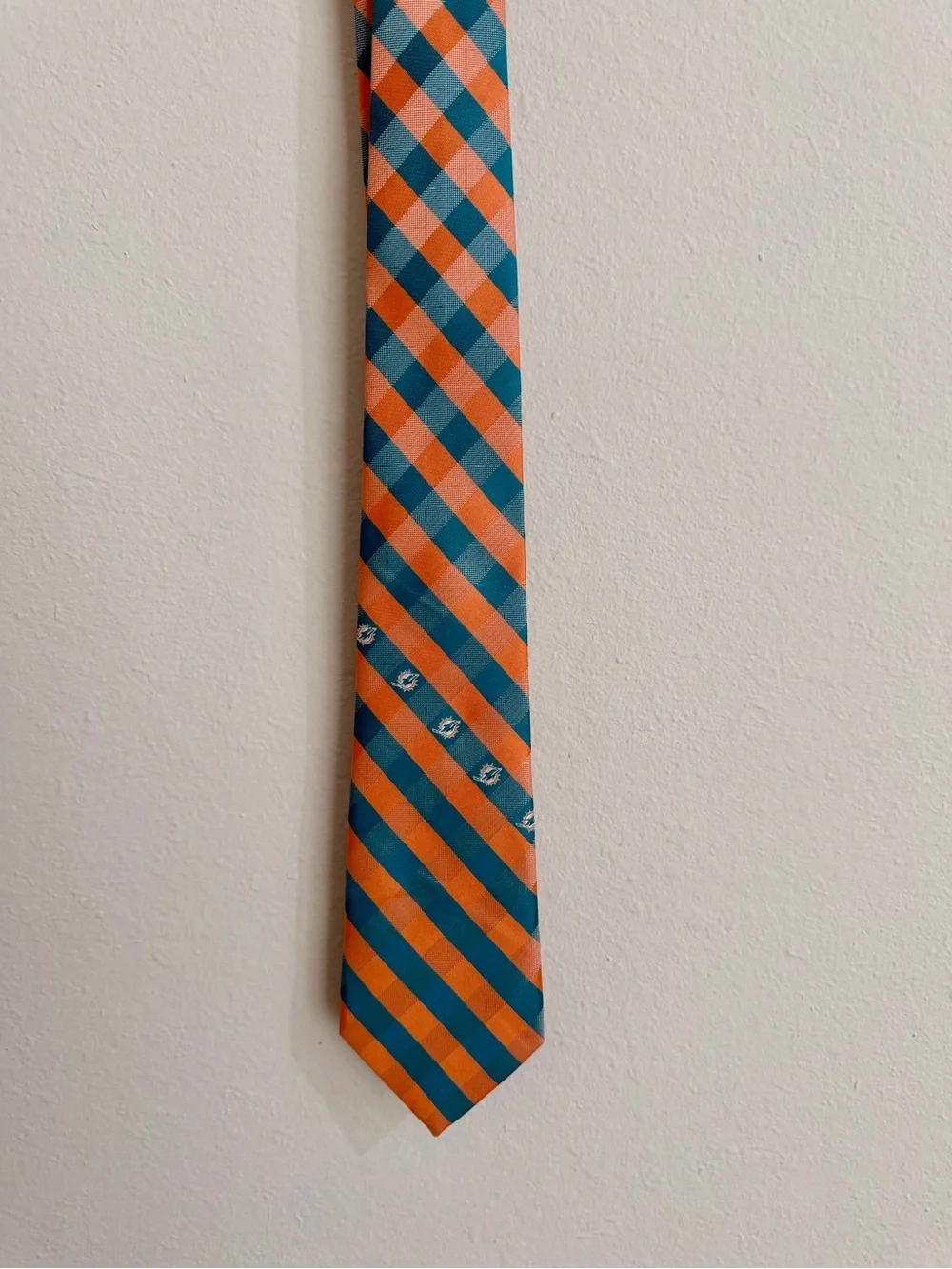 NFL Miami Dolphins Plaid Tie in Teal and Orange